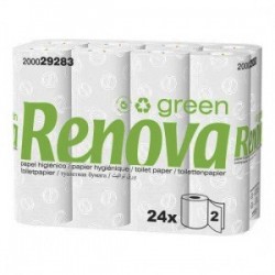 PAPEL HIGIENICO DOMESTICO 2 FLS 96 ROLOS INDUSTRIAL PASTA 20MTS RENOVA (4X24)*